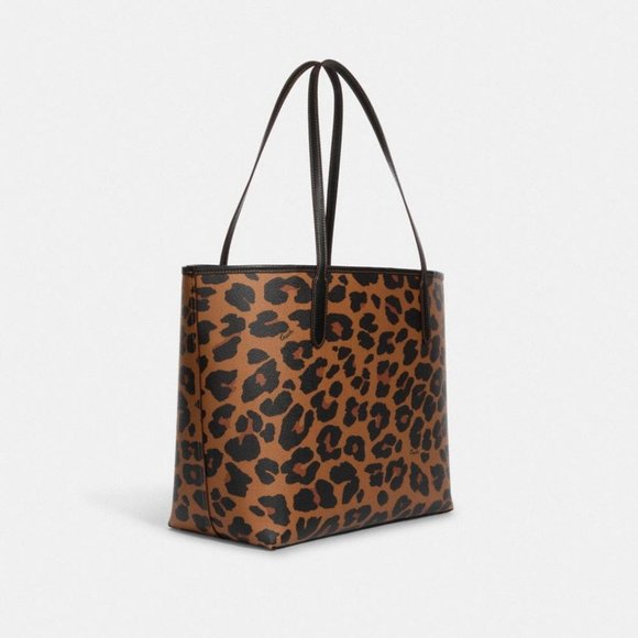 COACH City Tote With Leopard Print And Signature Canvas Interior - Picture 3 of 5